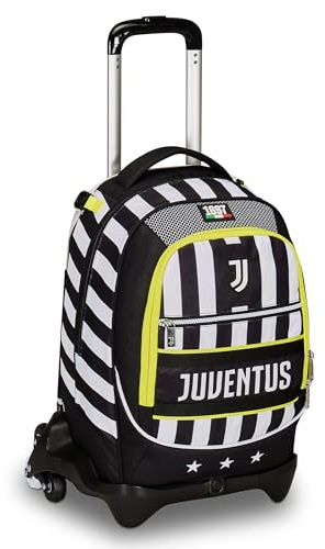 Seven Schultrolley Jack mit 3 Rollen, weiß und schwarz, Juventus FC, 3 in 1, dreifacher Einsatz, Rucksack mit abnehmbarem Wagen, Tasche für Trinkflasche und Crossover System, Schulrucksack für Reisen,