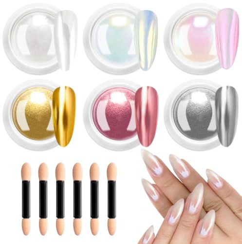 LEDSUUEI Chrome Nail Powder - Super Spiegeleffekt Cromepulver Nägel Metallic Nail Chrome Powder Neon Glassy Pearl Effect Chrome Puder Nägel für DIY