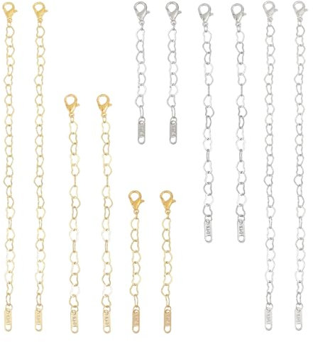 CHGCRAFT 12Pcs Brass Heart Link Chain Extender with 304 Stainless Steel Lobster Claw Clasps Brass Necklace Bracelet Anklet Extension Chains for Jewelry Making DIY