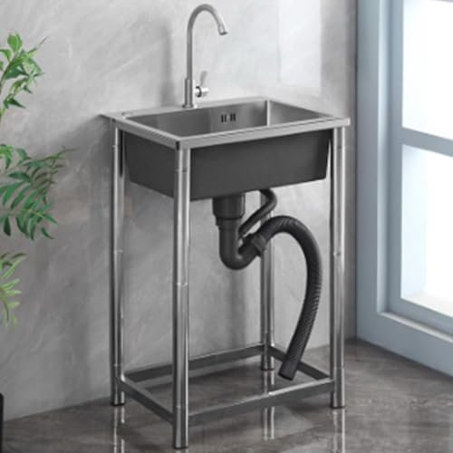 haiyusm Lavello Cucina da Esterno Lavandino Commerciale Autoportante Lavabo di Utilità Mobile Lavello da Campeggio Portatile a 1 Scomparto per Lavanderia Garage (55×45cm,B)
