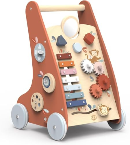 Speedy Monkey Multifunktions-Schiebespielzeug 31,4x33,2x46,5cm bunt, Holz Spielzeug für Kinder, Liebevolle Details- tolle Geschenkidee