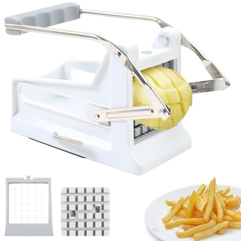 YedZen Potato Chipper, French Fries Cutter with 8 mm and 12mm Steel Blades, Stainless French Fry Cutter, Chip Cutter with 2 Chip Sizes and Handle