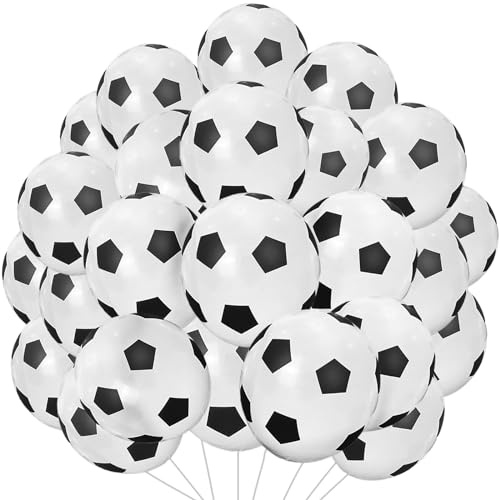 AUNGKWANG 48 Pezzi Palloncini Calcio Lattice, 12 Pollici Nero Bianco Palloncini Compleanno Calcio, Decorazioni per Feste di Calcio per Bambini Compleanno Coppa del Mondo Tema Sportivo