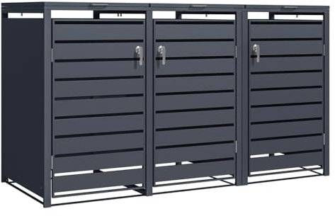 Phoenix GB3320AAK Triple Wheelie Bin Storage, Anthracite, Lockable Outdoor Bin Storage, Weather-Resistant, Soft-Close Lid, Gas Pressure Springs, Outdoor Rubbish Shed, 80D x 200W x 116H cm