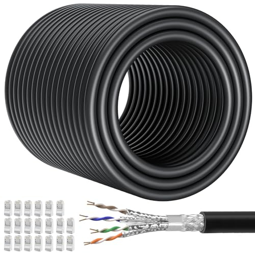 LAN Kabel 150 Meter, Internet Ethernet Kabel Outdoor Indoor Cat 7 Geschirmt | Netzwerkkabel 150m SFTP High Speed 10Gbps RJ45 Patchkabel Gigabit Wasserdicht Installationskabel Schwarz