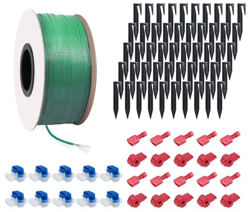 50 m cavo di limitazione universale per robot tosaerba + 50 picchetti + 10 connettori per cavi + 10 morsetti di collegamento, filo di limitazione per tosaerba, compatibile con Bosch, Gardena