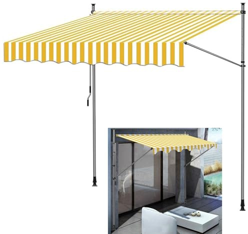 Klemmmarkise Balkon Markise Klemm-Markise – Balkonmarkise Ohne Bohren Für Balkon & Terrasse – Handkurbel – Sonnenschutz, Regenschutz & Sichtschutz, Höhenverstellbar, 250x120cm(Yellow-white,300x120cm)