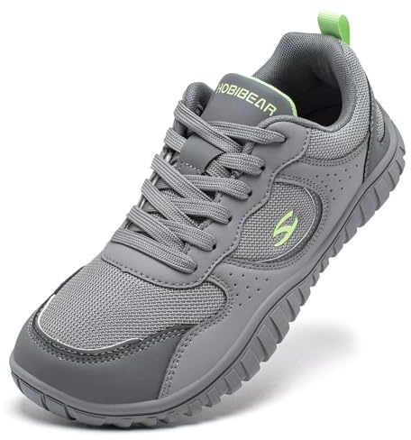 HOBIBEAR Men Wide Toe Box Women Trail Running Shoes Barefoot Sneakers Zero Drop Sole Minimalist for Outdoor Gym Casual Hiking Trekking Travel Training Walking Jogging Grey