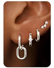 Morfetto 4 Paar Chirurgenstahl Ohrringe Silber Hängend Creolen Flatback Ohrstecker Damen Herren Ohrringe Wasserfest Für Daith Conch Tragus Helix Piercings Schmuck Ohrstecker Silber Klein Piercing Set