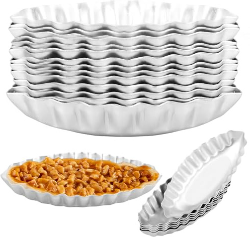 Foppla Egg Tart Mold,20Pcs Fluted Oval Boat Shape Mini Tart Tins, Anti Deformation Non Stick Boat Style Pastry Mold for Bread Loaf Pudding(Set 2)