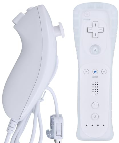 MOVHEIYL Replacement Remote Controller for Wii & Wii U, Built-in 2 in 1 Motion Plus with Silicon Case and Nunchuck (White)