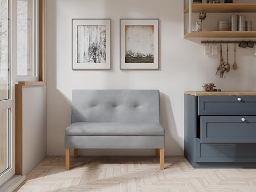 JKG Meble Essbank fur Kuche - Sitzbank Esszimmer mit Aufbewahrungsbehälter - Modern Essbank Küche - Stoff Velours - gepolsterte Rückenlehne (Grau - Monolith 84, 80cm)
