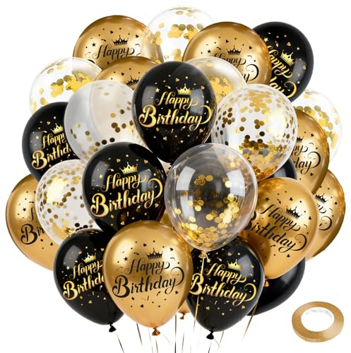 Luftballons Geburtstag 24 Stück Happy Birthday Luftballon Schwarz Gold | Ballon geburtstag Geburtstagsdeko Party Deko geburtstag Mädchen Jungen Geburtstagsdeko Schwarz Partydeko