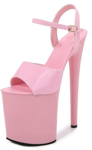 OTMYIGO Damskor med hög klack och plattform, poledance-sandaler med remmar och peeptoe-skor, modellgångssandaler för nattklubbsdans,Pink,36 EU
