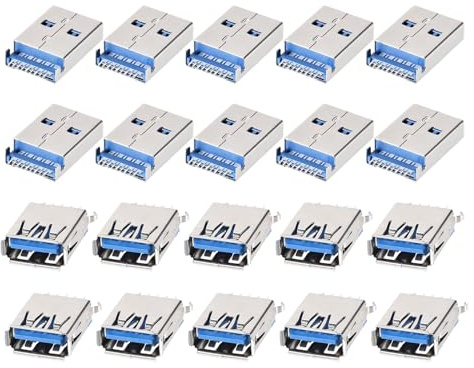 QUARKZMAN Connettore USB 3.0 Tipo a Maschio e Femmina Presa Porta Adattatore Riparazione Sostituzione 18° 10 Set