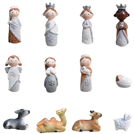 Storage Bag Figuras de belén de Navidad, figura de la Sagrada Familia con figura de burro, adorno de mesa, decoraciones religiosas