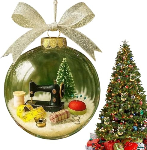 Vintage Nähmaschine Schneekugel Deko Mit Band, Durchsichtige Kugel Mit Schwebendem Motiv, 10 cm Durchmesser, Inklusive Aufhängebändchen, Für Festliche Raumdekoration, Als Geschenk Für Nähbegeisterte