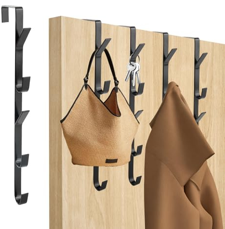JINXIAN Crochet Porte 5 Pièces x 5 Crochets Porte Manteau Suspendu 30 cm Crochets de Porte Vertical Crochet Porte Serviette Gain de Place pour Vêtements Parapluies Chapeaux (Noir)