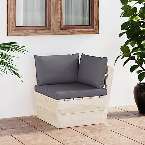 Teenpull Garten-Paletten-Ecksofa, imprägniertes Fichtenholz, Anthrazit-Kissen, modulares Lounge-Sofa für Terrasse, Balkon, Wohnzimmer, 60x60x65 cm