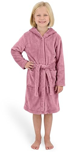 Gräfenstayn Badrock för barn och tonåringar av fleece med knapp och huva – OEKO-TEX 100 – fluffig barnbadrock för pojkar och flickor