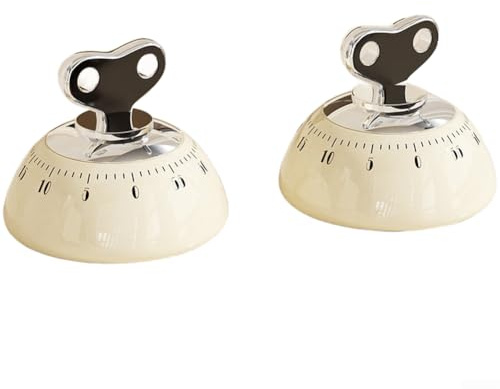 Vasiumic Magnetischer mechanischer Timer, 60 Minuten, zum Kochen, Backen, Lernen, mit einfachem Aufziehen im Uhrzeigersinn und präzisem Timing (2 Stück, cremefarben)