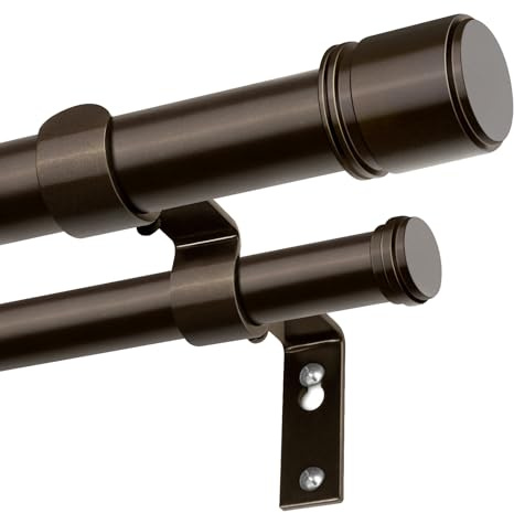 BOLITE Double Curtain Pole Bronze 167-305 cm, 25 mm Extendable Curtain Pole
