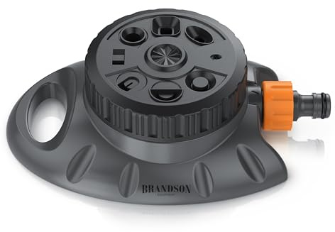 Brandson - Rasensprinkler mit 8 Sprühformen - Rasensprenger 3/4 Zoll - Schnellkupplungssystem – Sprühmuster: rund oval quadratisch Fächer Halbkreis Strahl frontal seitlich – große Flächen