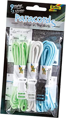folia 83399 – Paracord-set Glow in the Dark, 3 snören à 3 m och 3 lås – perfekt för att skapa armband