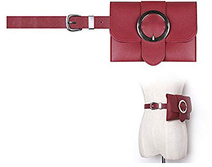 Famhome Leder-Gürteltasche, abnehmbare Taillenband Taille Beutel Reiasche Große Schnalle rot