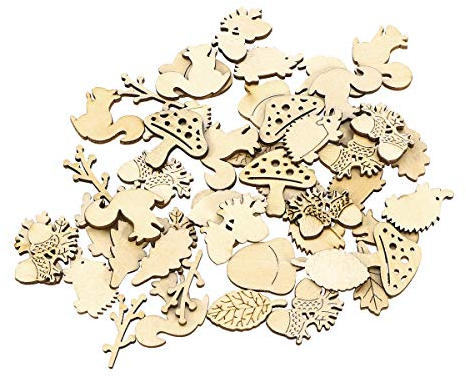 Toyandona - 50 piezas de madera con formas de animales, plantas, adornos, decoración para esparcir, para manualidades, artesanía o pintura