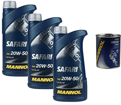 3L Motoröl MANNOL Safari 20W-50 1x MANNOL Motor Flush ADDITIV