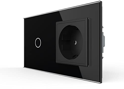 LIVOLO Touch Wechselschalter und Steckdose mit Glasrahmen VL-C701S/C7C1EU-12-A Schwarz