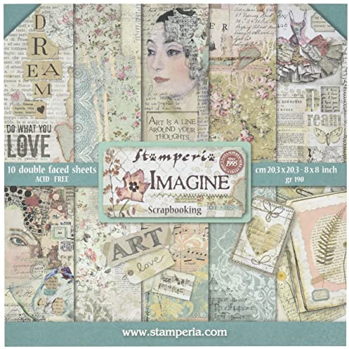 Stamperia Papierblock 10 Blätter 20.3 x 20.3 (8 x 8) doppelseitig Imagine