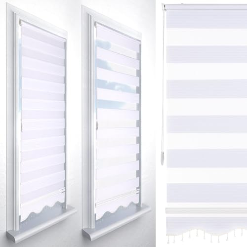 Brillant® Doppelrollo ohne Bohren Klemmfix 70x200cm Weiß – Duo Rollo Zebra mit Streifen – Lichtdurchlässig & Blickdicht – Stoffbreite 67cm – Fensterrollo für Türen & Fenster – Made in Germany
