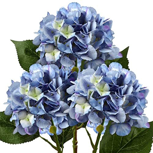 Briful 21 Artificial Hydrangea Flowers Silk Flower Fake Flower, Set of 3 Blue Artificial Flowers Fake Hydrangea Long Stems for Home Wedding Party Décor