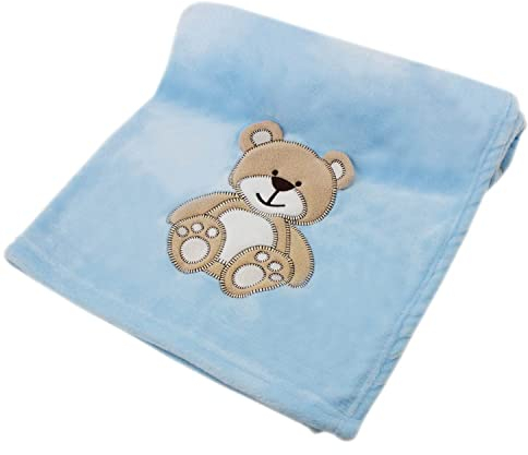 cozy racoon Babydecke | Weiche Kuscheldecke für Baby Jungen und Mädchen I zur Taufe, Geburt oder als Erstausstattung I Blaue Decke mit Bär