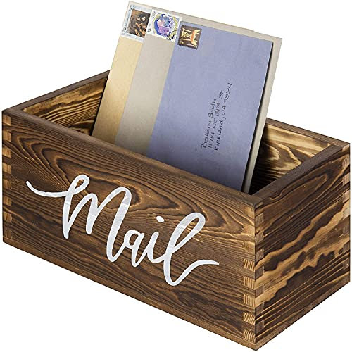 Holz-Tisch-Deko-Briefhalter, Aufbewahrungsbox mit Buchstaben-Wort-Schrift-Design, Dunkelbraun
