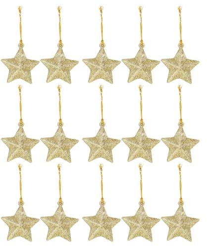 TOYANDONA Lot de 30 étoiles de Noël dorées à Paillettes pour Sapin de Noël incassables en Forme d'étoile, décoration à Suspendre pour fenêtre, Porte, Mur, Table