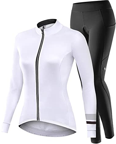 NUCKILY Fahrradbekleidung Set Damen Radtrikot Langarm Winddicht Damen Thermische Fleece mit 3D Polster Hosen, L, 1702