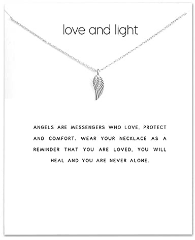 ZYAWP Message Card Angels Wing Pendant Necklace Silver Friendship Sisters Sun Good Luck Elephant Pendant Y Chain Necklace for Women and Girl Gift