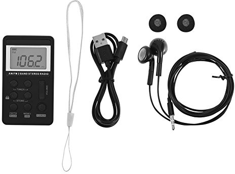 Mini portátil Am/FM de 2 Bandas, Mini Receptor de Radio de Bolsillo estéreo Digital con Radio de Pantalla LCD con batería Recargable para Caminar