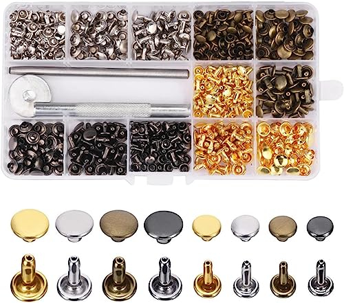 Druckknopf Set, Leder Nieten, Kupfer Druckknöpfe Metall, 240 Stück Nähfrei Buttons, Bronze Kleidung Snaps, für Leder Handwerk Jacke Brieftasche Handtasche, 4 Farben