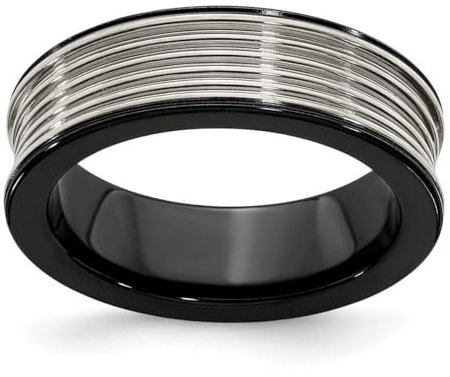 JewelryWeb Bague concave rainurée noire en titane et titane poli pour femme 7 mm, US 11 | EU 64.5 | DE 20.75 | JP 23 | UK V 1/2, Métal Titane, Aucune pierre précieuse
