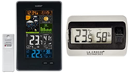 La Crosse Technology WS6835 Station Météo Colorée avec Phases de Lune - Noir & Ws7005- WHITE Station Météo de Température Blanc 6 x 1,3 x 4 cm