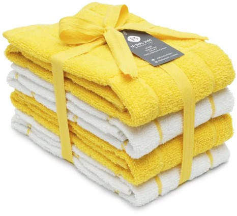 Mellow Buff 100% Cotton Terry Dish Towels, 4 pack16 x26 Inches, Super Soft and Absorbent Kitchen Towels, Perfect for Kitchen Cleaning and Dish Washing | Yellow