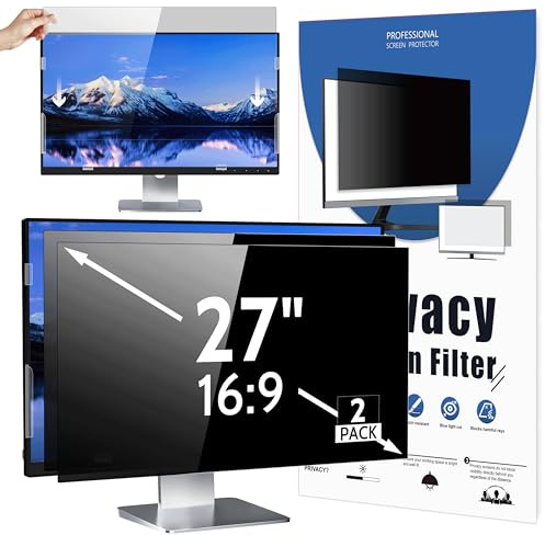 [2 Pack] 27 Inch Computer Privacy Screen for 16:9 Aspect Ratio Widescreen Monitor, Eye Protection Anti Glare Blue Light Computer Monitor Privacy Filter, Removable Anti-Scratch 27in Protector Film