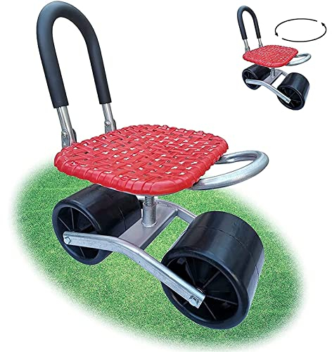 VOODUE Gartengeräte Rollsitz Mit Räder Verstellbare Höhe 360° Drehbarer Sitz Gartenwagen Rollroller Mit Klappbarer Rückenlehne Rollender Arbeitssitz Für Gartengeräte