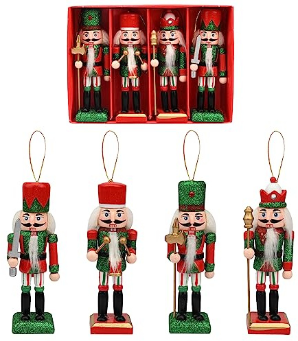 4 Pezzi Natale in legno Schiaccianoci Ornamenti 12cm Figure di Schiaccianoci Burattino Giocattolo Tradizionale Albero di Natale di Schiaccianoci Decorazioni Sospese per Giardino Camino Casa Feste