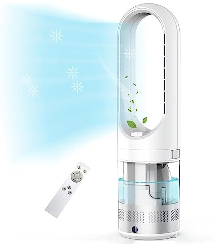 Générique Ventilateur de pulvérisation d'eau,ventilateur de tour de brumisation de 31 avec réservoir d'eau 1,75L,ventilateur de tour domestique sans lame avec télécommande,8 vitesses,minuterie 9H