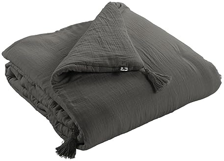 Mylittlebed Edredon Couvre lit 150x150cm L’Effet Papillon® - Boutis 100% Gaze de Coton 125gr/m² pour lit 2 Personnes [ Couvertures, Plaids et boutis ] (Gris Granit)